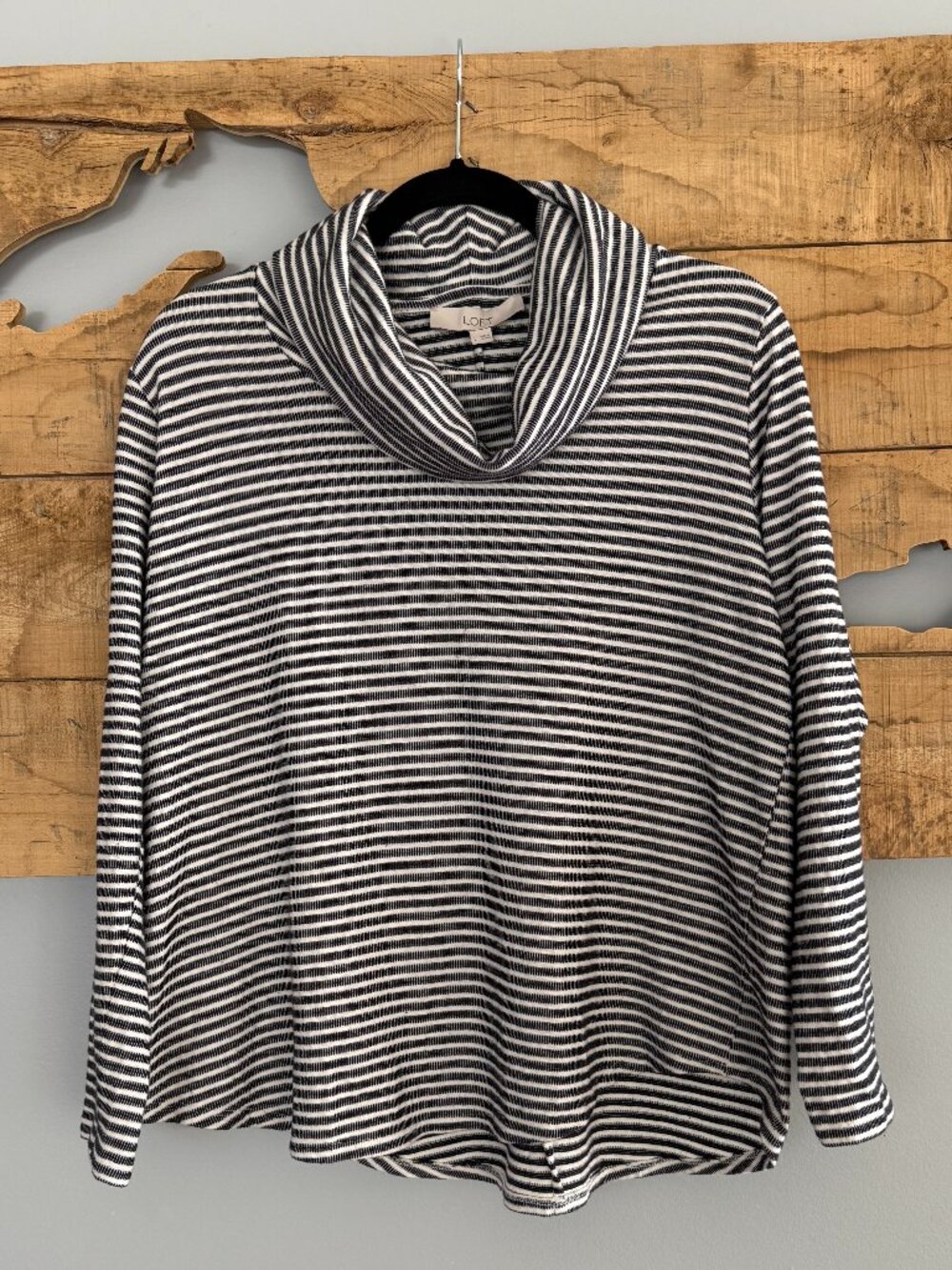 Loft Black & White Striped Cowl Neck Sweater | Size L